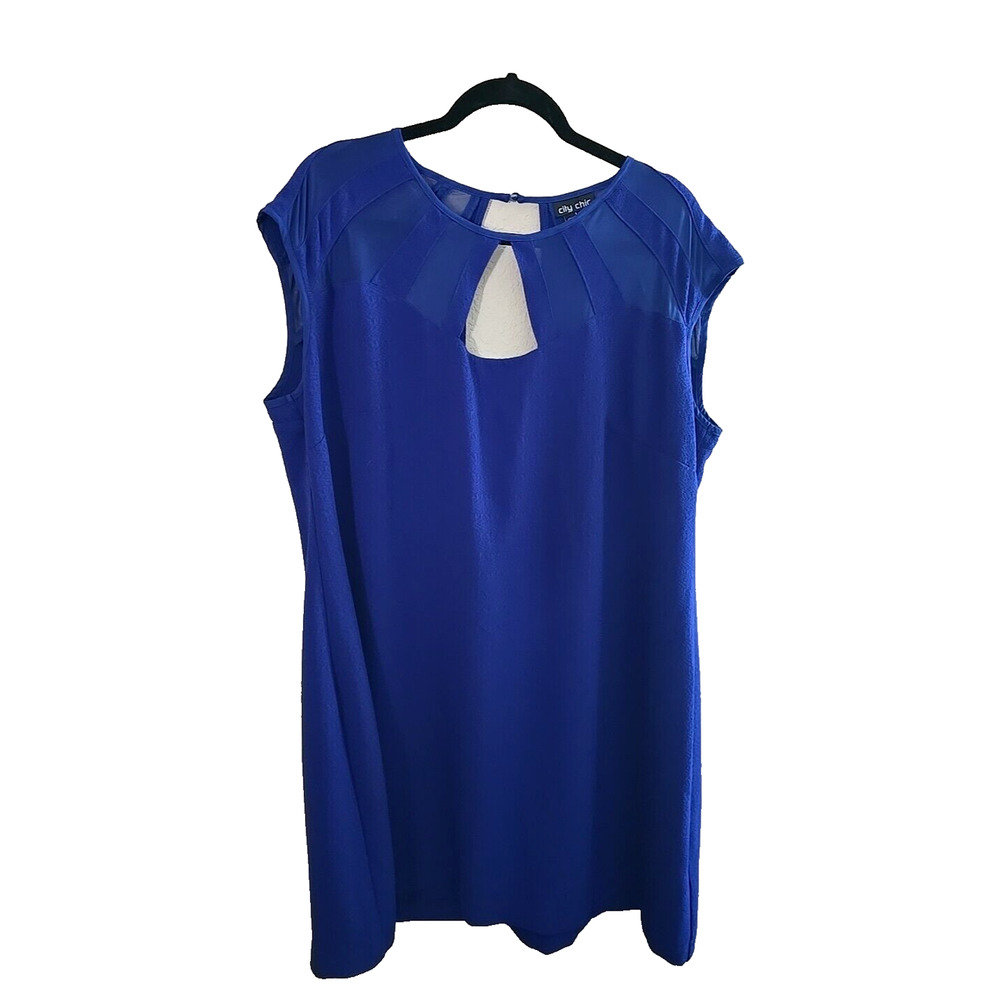 City Chic Blue Keyhole Short Sleeve Party‎ Cocktail Shift Dress Womans Size 2x